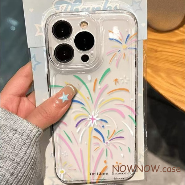 Iphone 16 15 14 13 12 11 Pro Max X XR XS Max 7 8 Plus INS น่ารักคริสต์มาสดอกไม้ไฟสีสันสดใสเคสโทรศัพท์ปีใหม่ปกอ่อน