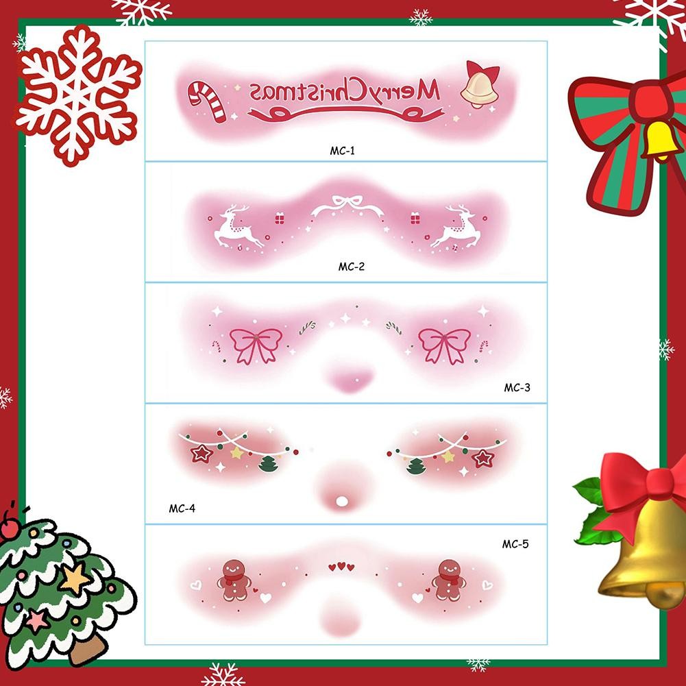 สติ๊กเกอร์รอยสักคริสต์มาสน่ารักกันน้ําชั่วคราวใบหน้าแต่งหน้าแพทช์