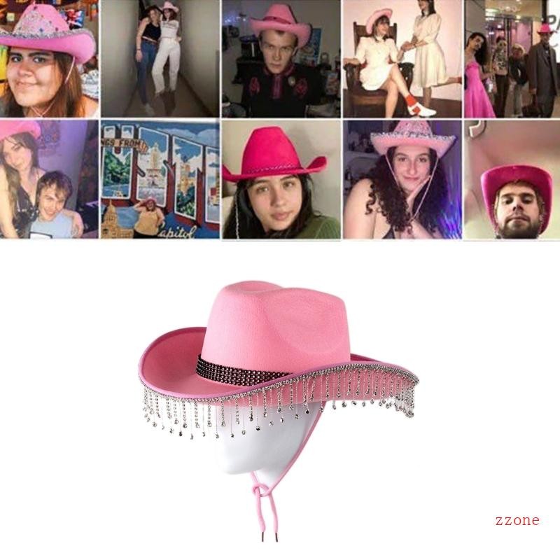 Zzz Rhinestones Cowgirl หมวก Fringe Rhinestones หมวกคาวบอยสําหรับผู้หญิง