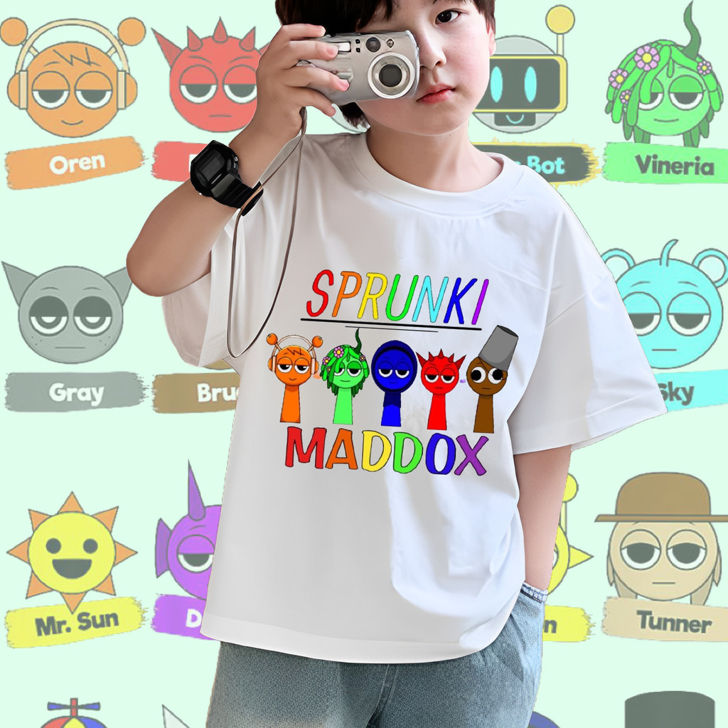 เด็ก เสื้อยืด Sprunki สำหรับเด็ก เสื้อยืดเล่นเกมสำหรับเด็ก 100CM-150CM T-shirt Sprunki