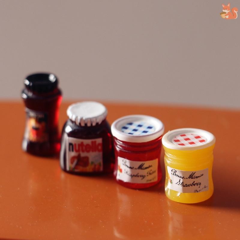 [BI] 4 ชิ้น 1:12 Dollhouse Miniature กาแฟสามารถขนมปัง Spread ซอสผลไม้ Jam อาหารตกแต่งห้องครัวของเล่นตุ๊กตา House อุปกรณ์เสริม TH