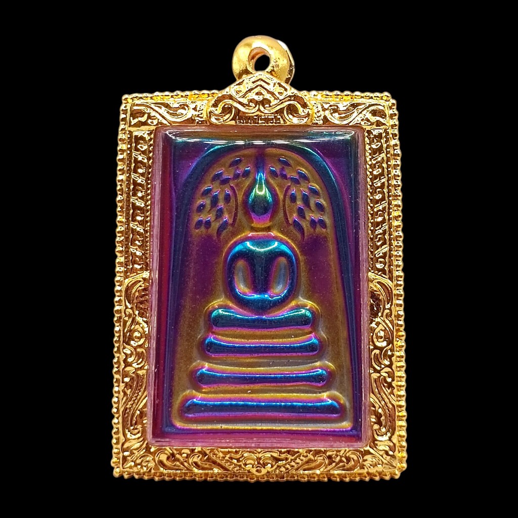 K258 พระสมเด็จโต วัดระฆัง พิมพ์ปรกโพธิ์ เหล็กไหล 7 สี กรอบทองไมครอน ขนาด 2.5x4 ซม.