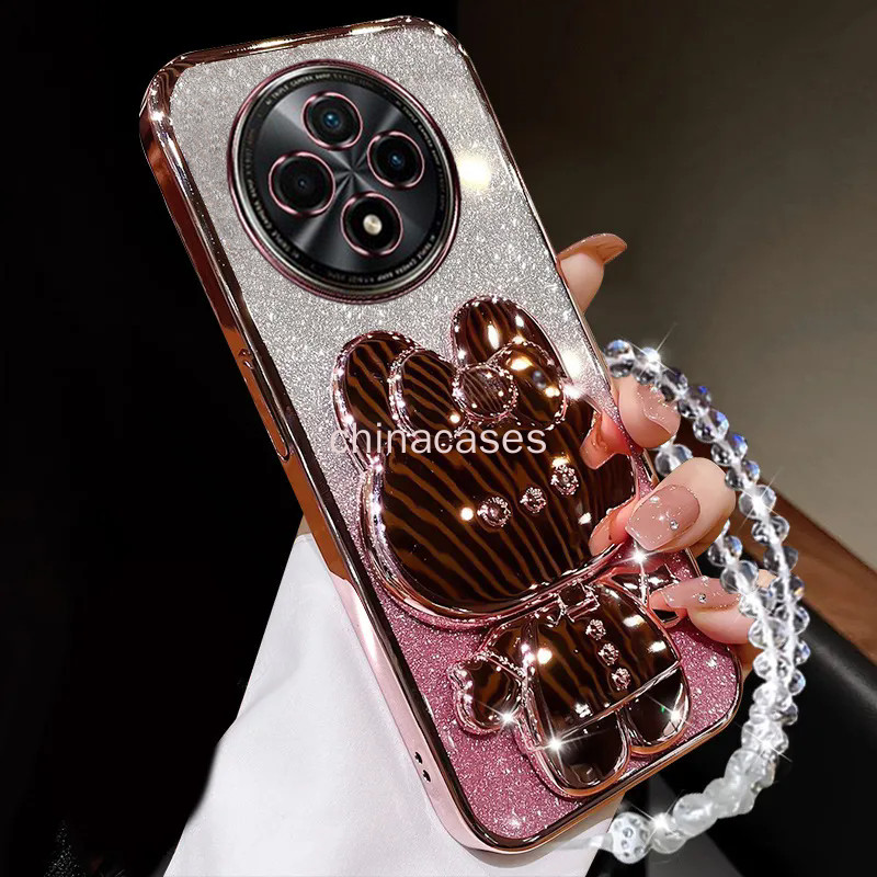ปลอกสําหรับ Redmi 14C 4G POCO C75 พร้อมขายึดกระจกกระต่ายและเลนส์ป้องกันการตกครอบคลุมเต็มรูปแบบเชือกเส้นเล็กคริสตัล