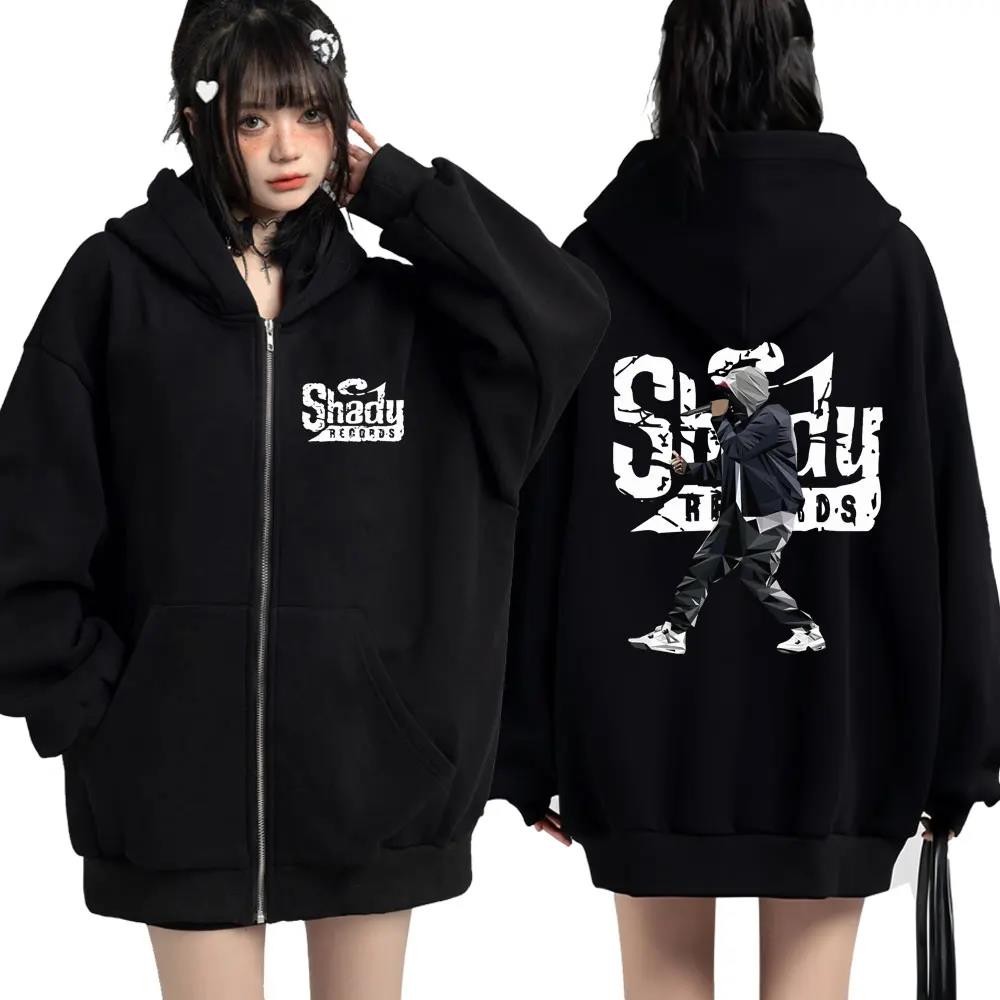 Mens ขนาดใหญ่ซิป Rapper Hoodie Streetwear Hip Hop Coats Eminem และหลวมคลาสสิกยาว