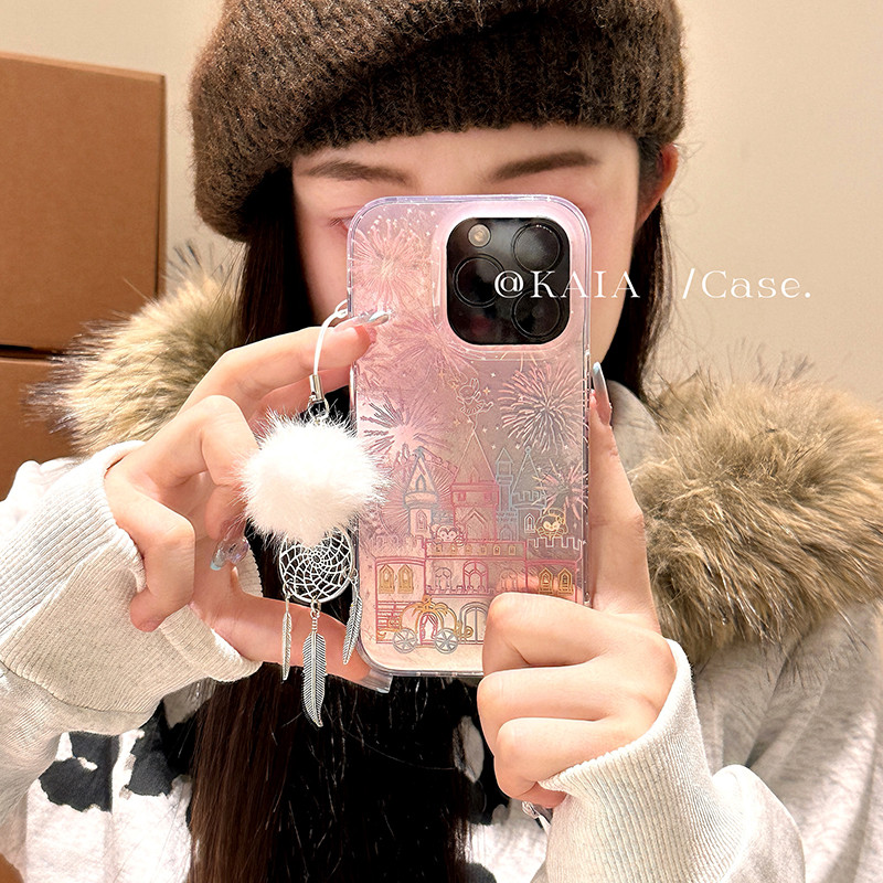 Juiwanju Dream Girl Heart Fireworks Castle สําหรับ iPhone16promax เคสโทรศัพท์มือถือ ip13 ใหม่ 13 จี้