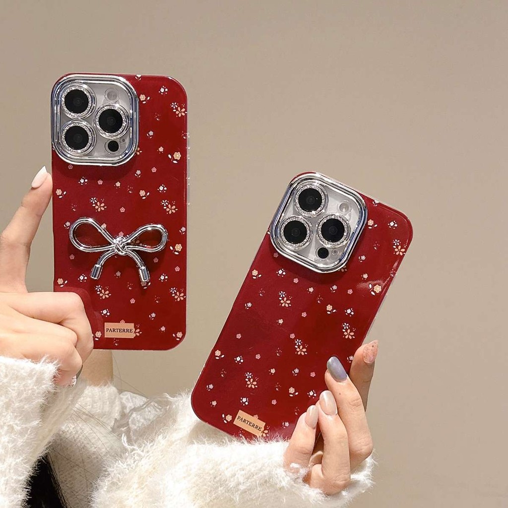 กระบวนการ IMD Fine รูกล้องรูปแบบดอกไม้ 3D โบว์ฝาครอบป้องกันสําหรับ Apple iPhone 11 12 13 14 15 16 Pro Max เคสโทรศัพท์ฝาครอบของขวัญ