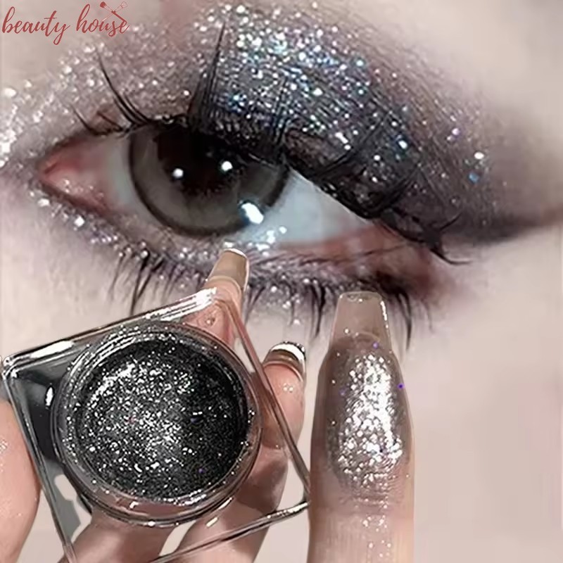พาเลทอายแชโดว์เมทัลลิค 4 สี - Pearl Pigments เครื่องสําอาง - Punk, Cool - Diamond Glitter Eyeshadow Cream - Monochrome Wet Eyeshadow Highlighter - Smoky Black Eyeshadow Gel