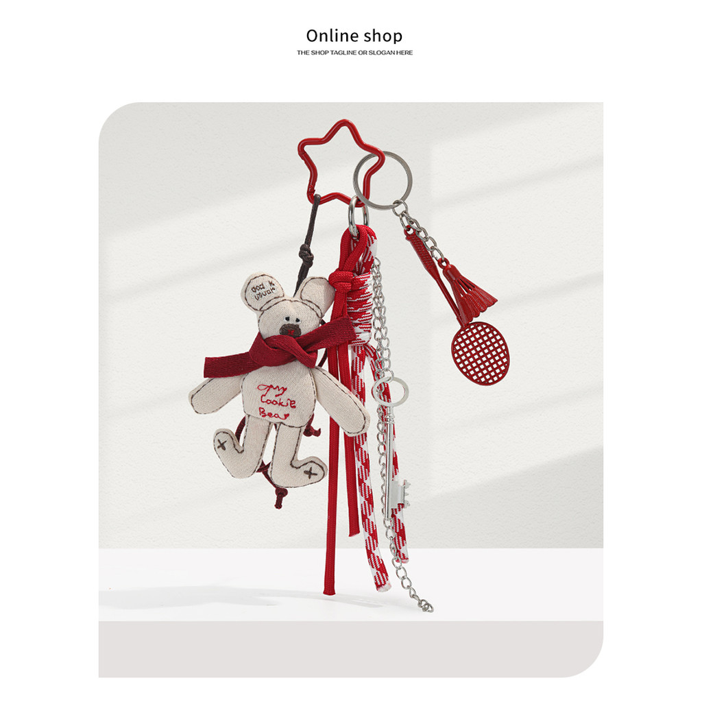 Rc rcy Korea ins New Year Style Red Bear Pendant Super Beautiful Keychain Girl miu Series Bag Pendant