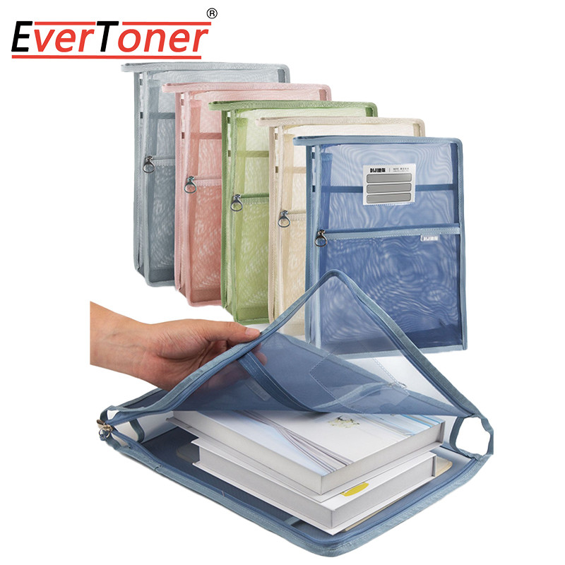 Evertoner ไนลอนตาข่ายกระเป๋าซิปโปร่งใสข้อมูลถุงเก็บเอกสารสีทึบหนาถุงแฟ้ม
