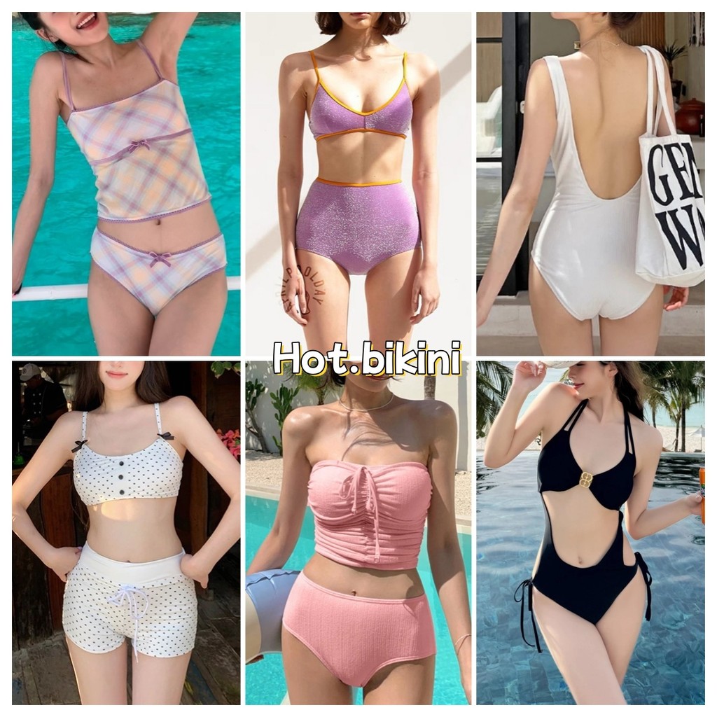 Hot.bikini ชุดว่ายน้ำวันพีช ชุดว่ายน้ำเกาหลี เซ็ท2ชิ้น เอวสูง สไตล์เซ็กซี่ ผ้าแห้งไว ส่งไวจากไทย