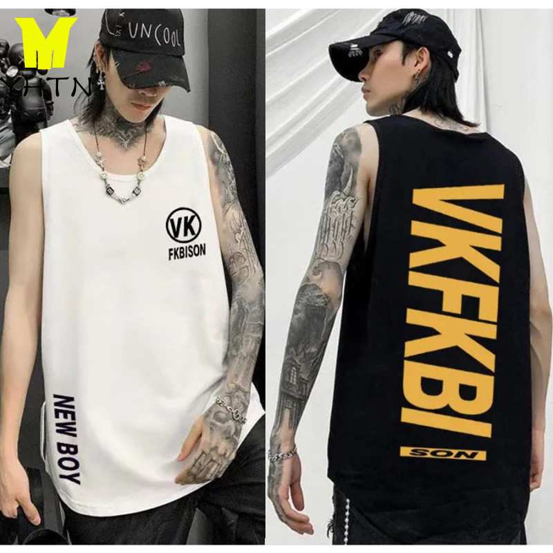 YHTN เสื้อแขนกุดผู้ชาย คุณภาพสูง เกาหลี ไซส์ใหญ่ เสื้อกล้ามผู้ชายสีขาว แฟชั่น ผ้าคอตตอน เท่ๆ เสื้อกล้ามชาย