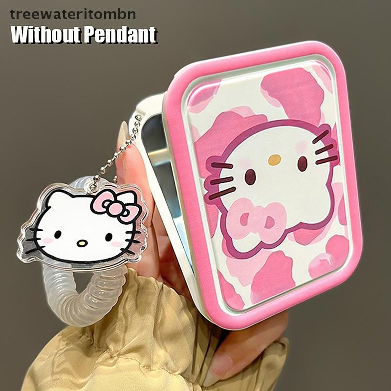 Tt Sanrio น่ารักสีชมพู Hello Kitty พับ Clamshell กระจกกระจกแต่งหน้าพร้อมหวีแบบพกพา Creative สําหรับผู้หญิงสาวกระจกมือถือ mbn