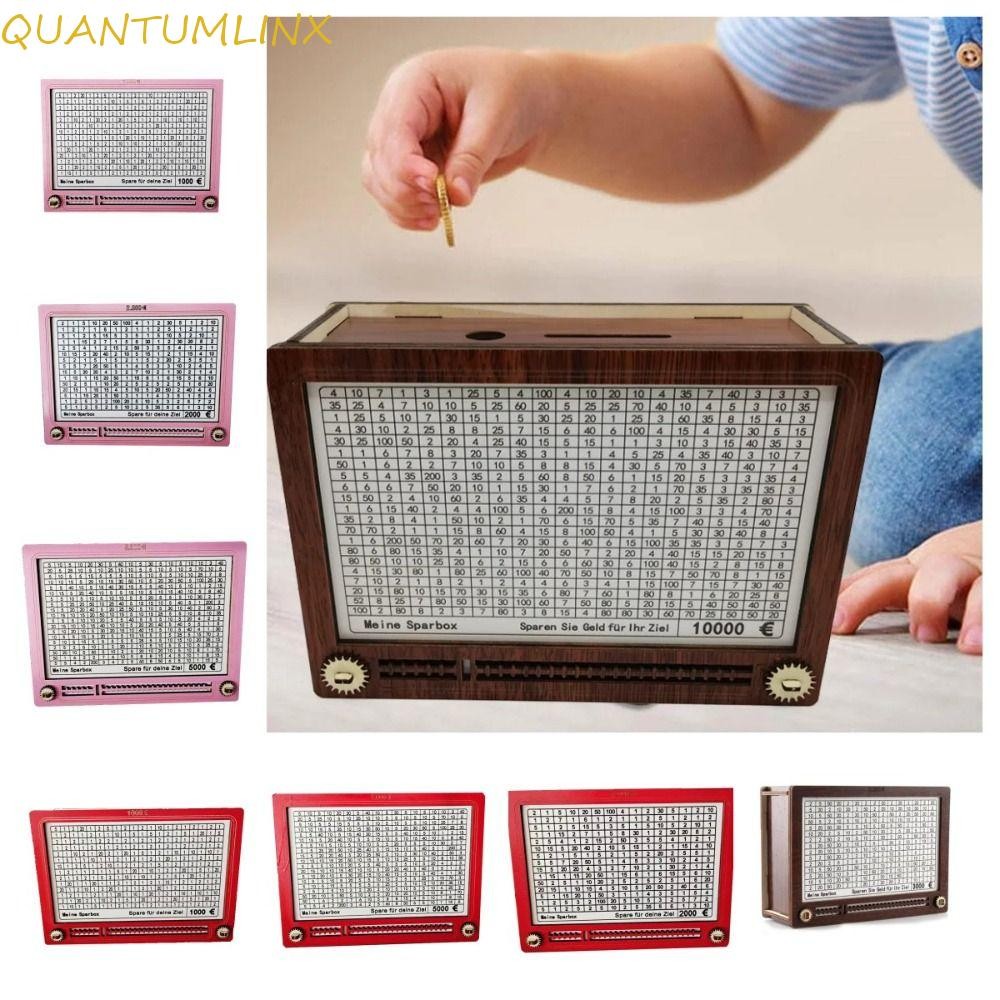 Quantuml ไม้ Piggy Bank, Creative DIY เงินกล่องเคาน์เตอร์,ประณีต Handmade Reusable 1000/2000/3000/5000/10000 Euro เงิน Saving Challenge กล่องผู้ใหญ่