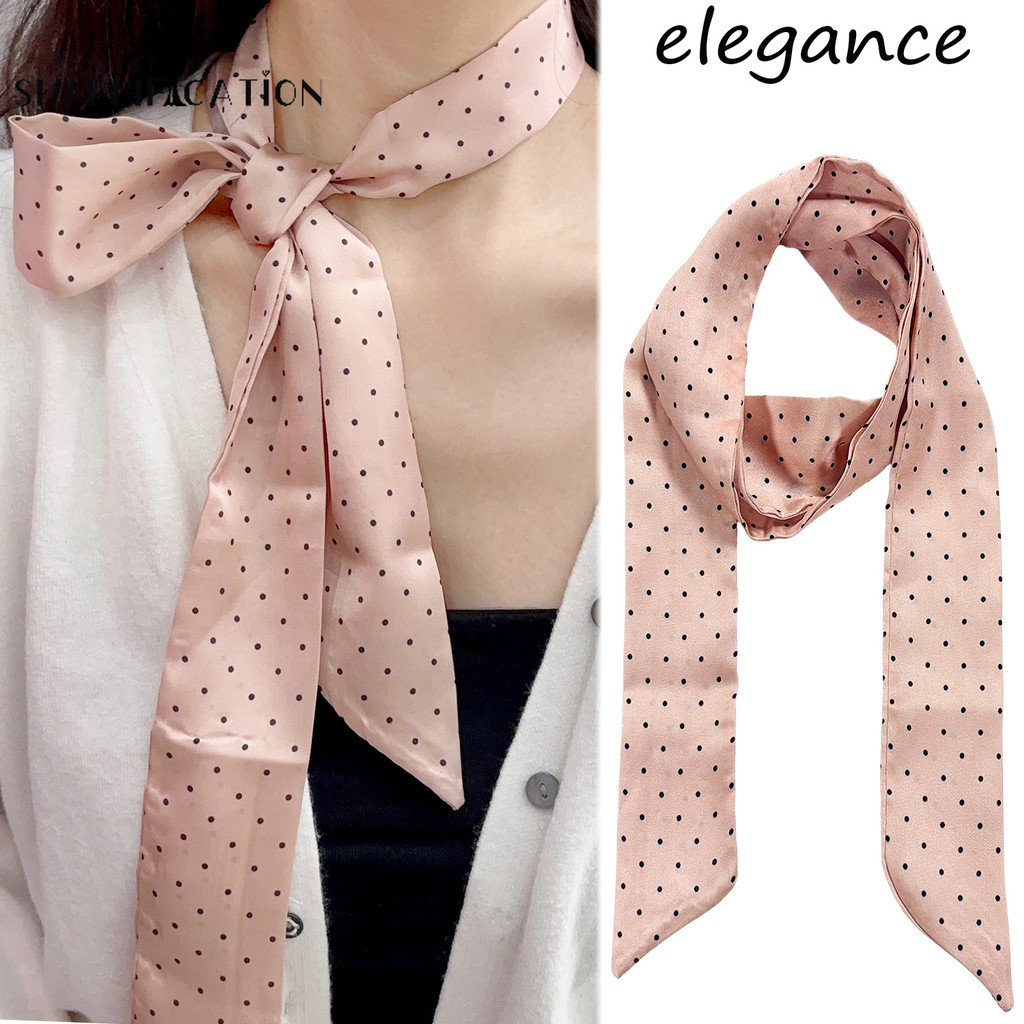 ผ้าพันคอริบบิ้นยาวลายจุดอารมณ์หวานเกาหลี - ผ้าพันคอ Silky ขอบแคบหรูหรา - อุปกรณ์ตกแต่งเสื้อผ้าแฟชั่นมัลติฟังก์ชั่น