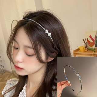 พลอยเทียม โบว์คาดศีรษะแฟชั่นที่เรียบง่ายคริสตัลโบว์ผมวงเงาเพ…