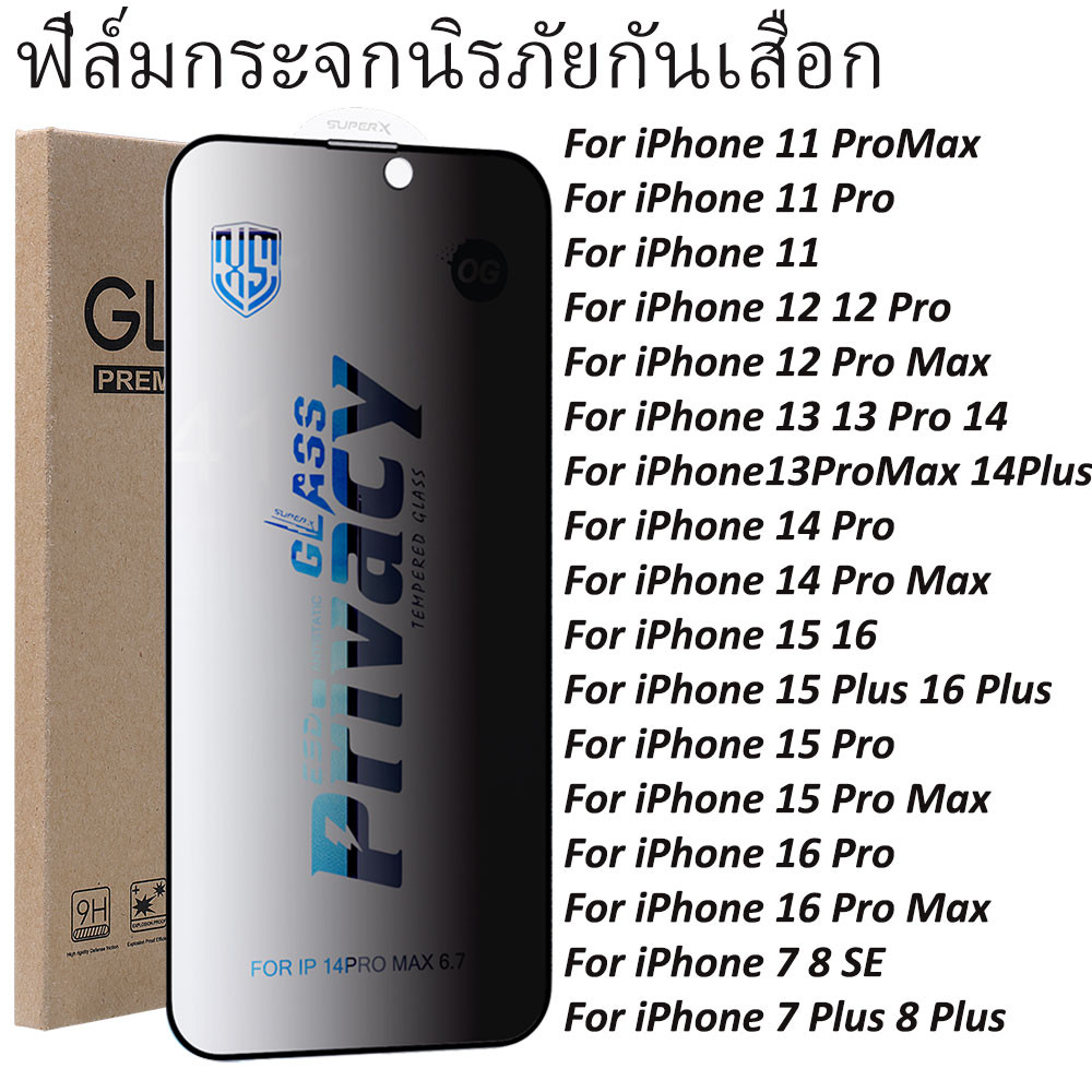 ฟิล์มกระจกนิรภัยกันเสือก For Iphone 11 13 16 Pro Max 15 14  12 7 8 Plus XR X Xs 6s SE 13promax 14promax ฟิล์มกระจกกันรอย