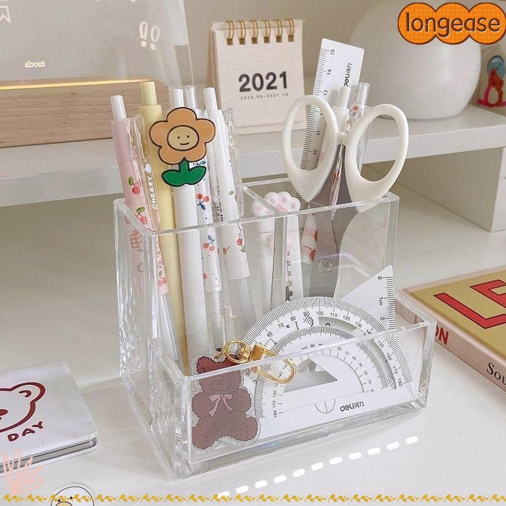 ยาว ชั้นเก็บของ, ที่ใส่ปากกาอะคริลิคสามตารางโปร่งใส, เครื่องเขียนสี่เหลี่ยม ความจุขนาดใหญ่ชั้นวางดินสอ สํานักงาน