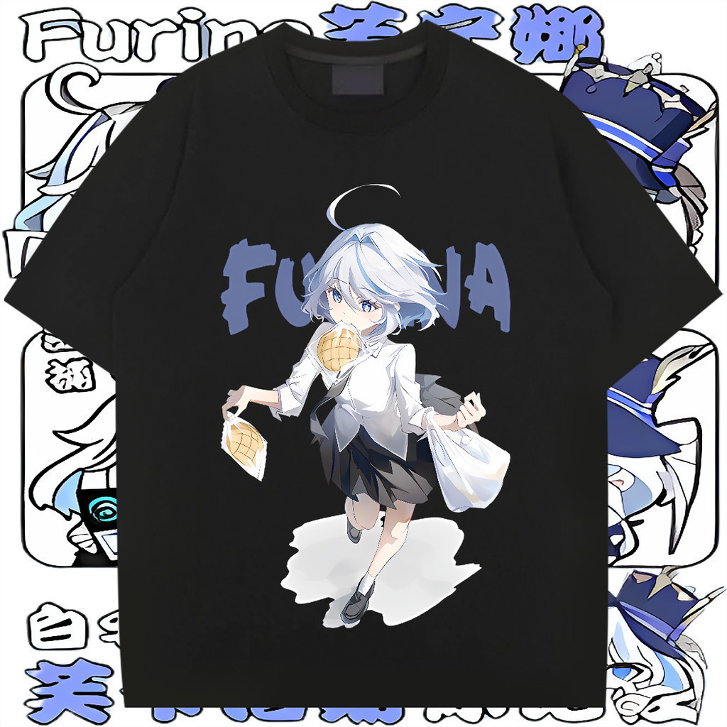 ใหม่ Genshin Impact Furina การพิมพ์ สะดวกสบาย ระบายอากาศ เสื้อยืดคอตตอน