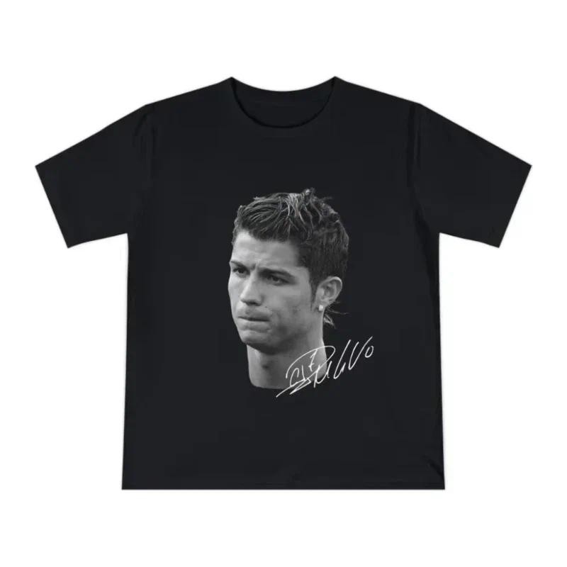 เสื้อยืด Cristiano Ronaldo Head พร้อมลายเซ็นอินเทรนด์กราฟิก Tee Ronaldo CR7 Cristiano Ronaldo เสื้อ 