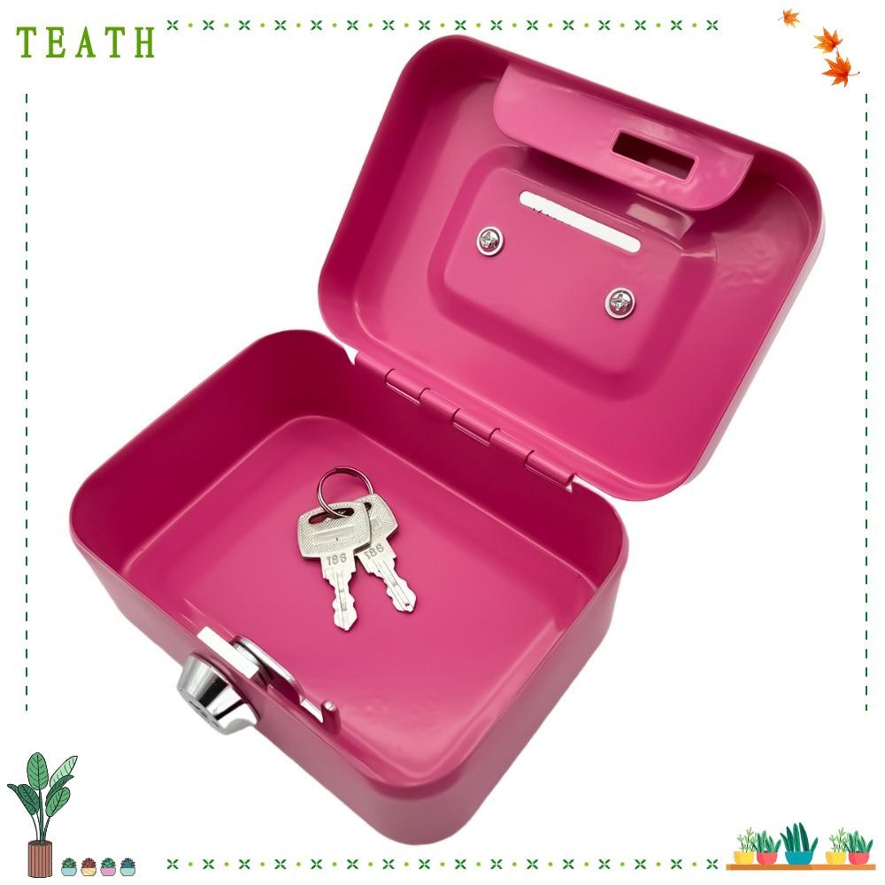กล่องเก็บเงินสด TEATH,ขนาดเล็ก 4.53 "x 3.35 "กุญแจล็อคกล่องเงินสด,บ้าน Gadget โลหะพร้อมฝาครอบล็อคพร้อมที่จับเงิน Organizer เด็ก