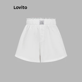 (KOL‘s pick) Lovito แคชชวล ปุ่มลายทางสั้นพื้นฐานสำหรับผู้หญิง L105MD129