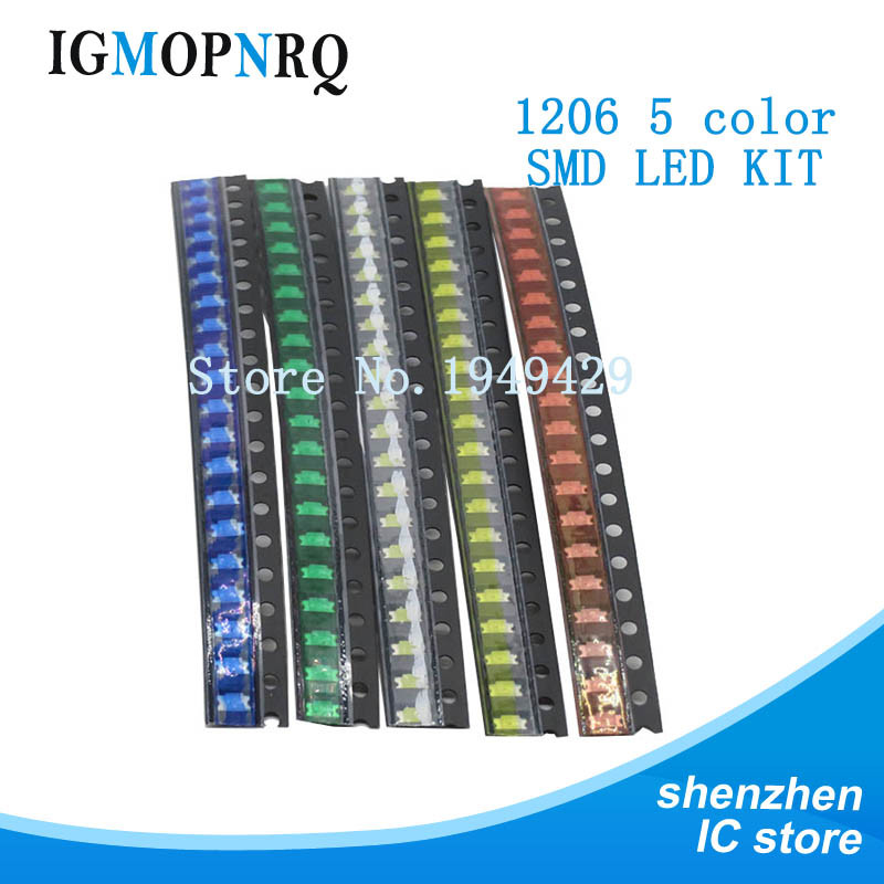 100 ชิ้น 1206 แพ็คเกจไฟ LED SMD แพคเกจ LED สีแดงสีขาวสีเขียวสีฟ้าสีเหลือง 1206 LED ในสต็อก