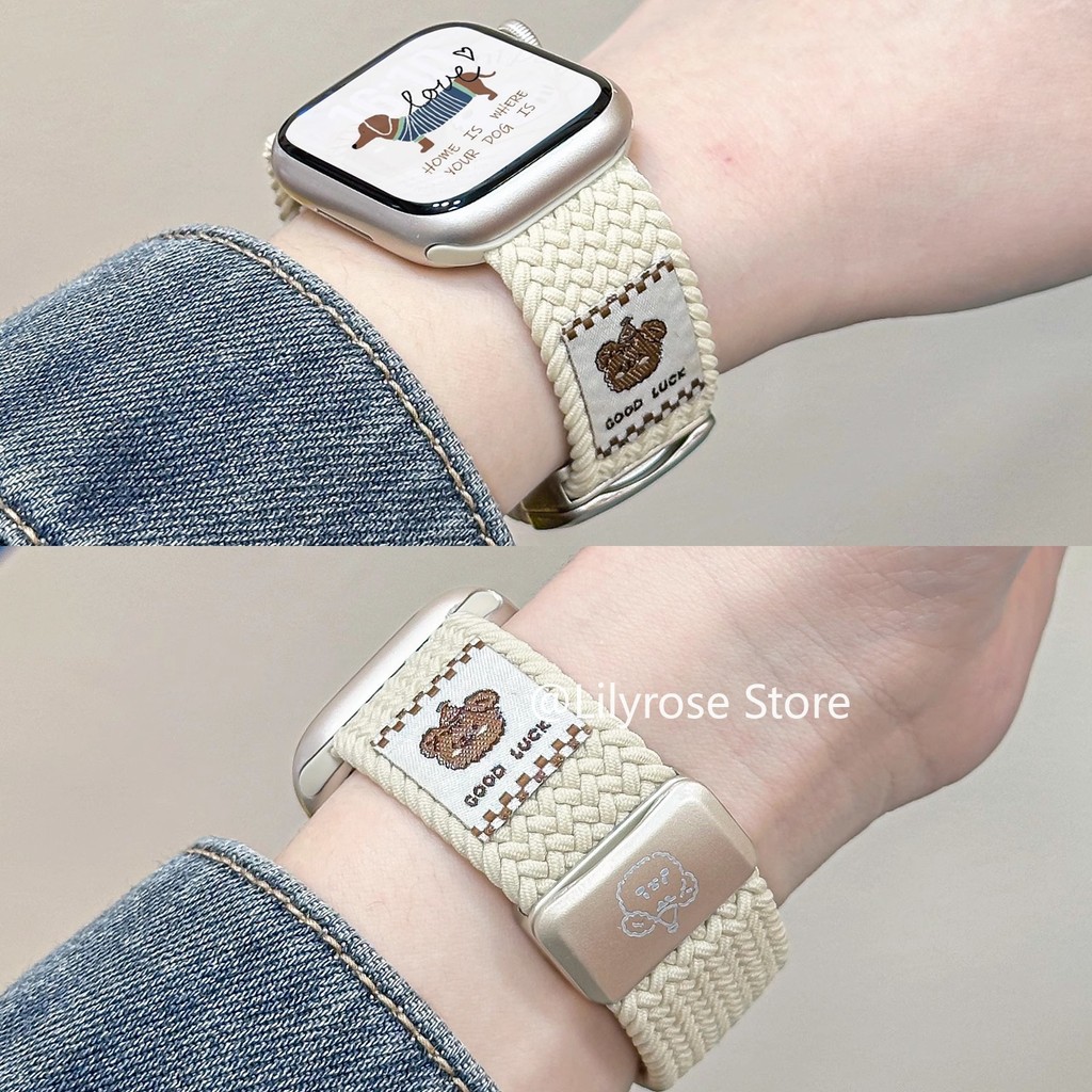 สายคุณภาพสูงสําหรับ iWatch S10 S9 S8 S7 S6 Apple Watch Ultra2 4 5 SE แม่เหล็กดูดไนลอนนุ่มสีชมพูสีขาว