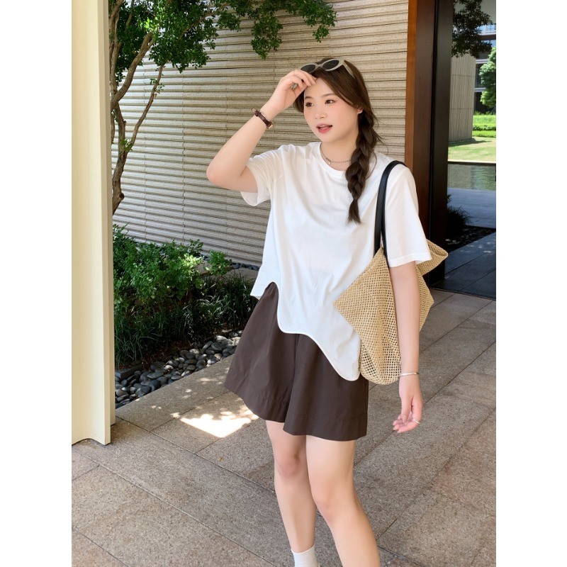 COCO-เสื้อยืดสตรี แขนสั้น ผิดปกติ ประเภทรุ่นหลวม หวาน อารมณ์ แฟชั่นสบาย ๆ เวอร์ชั่นเกาหลี ขนาดพลัส - รูปที่ 6