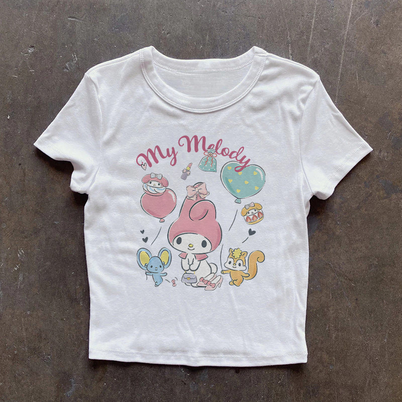 (จัดส่งตลอด 24 ชั่วโมง）Angle OfficialBaby Tee เสื้อทีผู้หญิงสั้นจากผ้าฝ้าย พิมพ์ลาย MYMELODY น่ารัก นุ่มนวลและลมลอด