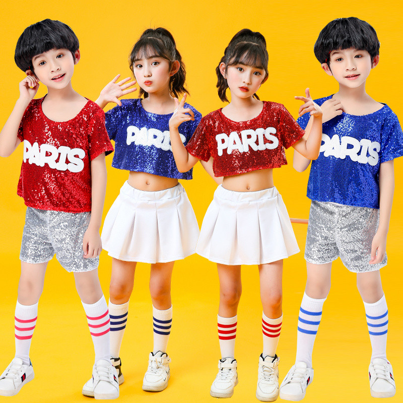 58 ชุดตัดสะดือของผู้หญิงแจ๊สประดับด้วยเลื่อม กระโปรงชั้นใน-วว15เชียร์ลีดเดอร์เครื่องแต่งกายสมัยใหม่เ