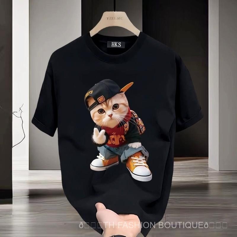 เตรียมจัดส่ง! เสื้อยืดโอเวอร์ไซส์ ผ้าคอตตอน 100% ลาย "แมว ใช่" ผ้าคุณภาพสูง คอกลม สวมใส่สบาย แบบเดียวกัน สําหรับผู้ชาย ผู้หญิง