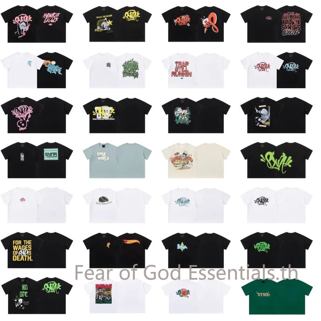 Syna world พิมพ์ฤดูร้อนผู้ชายผู้หญิงสไตล์ High Street Hip Hop เสื้อยืดแขนสั้นลําลองทรงหลวม