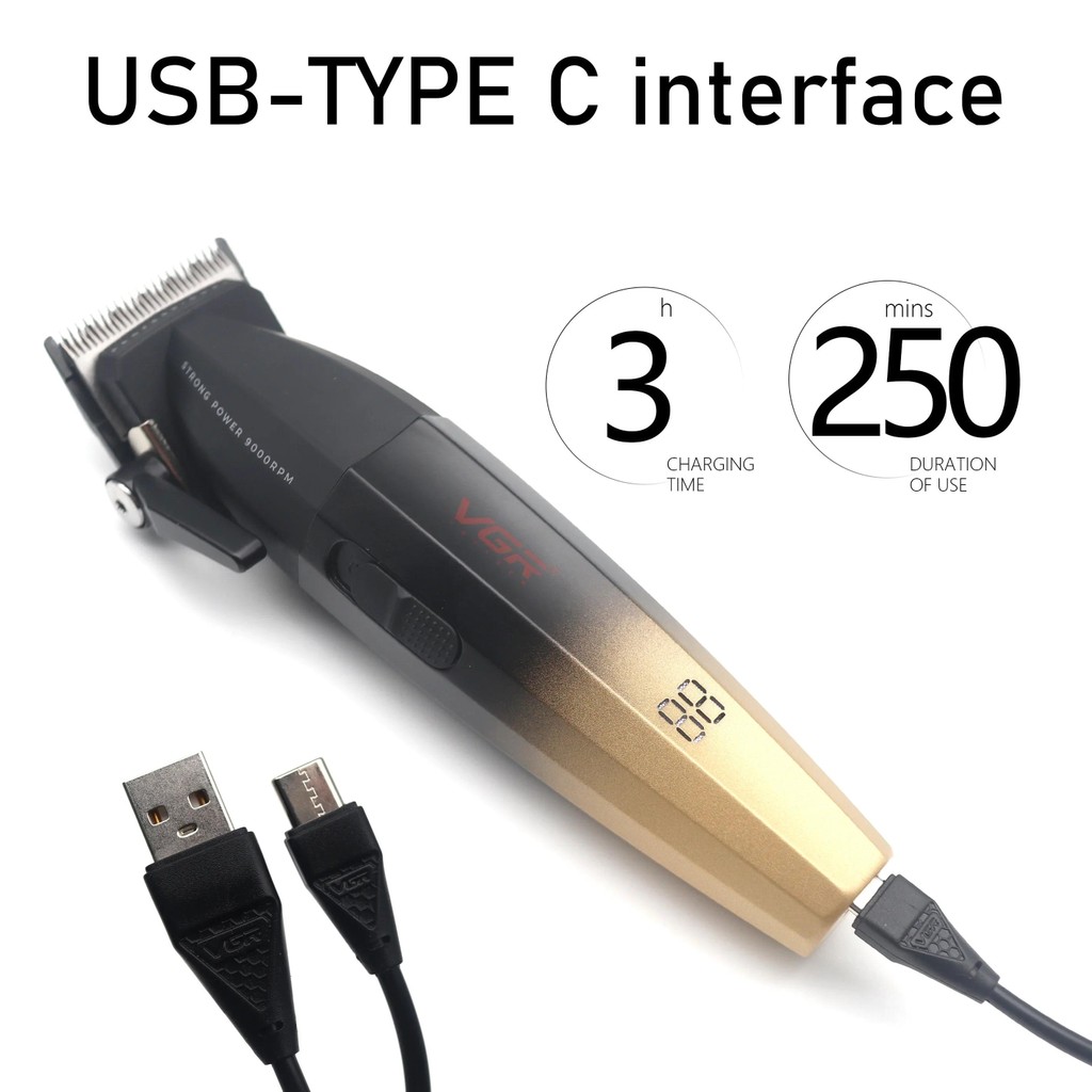 VGR Professional ตัดผมเครื่องชุด DLC ใบมีดโลหะเต็มรูปแบบ 9000RPM ตัดผม Man Barbershop 003 906 308 ราคา ถูกที่สุด ดีลบีเคเค แกลเลอรีภาพที่ 2