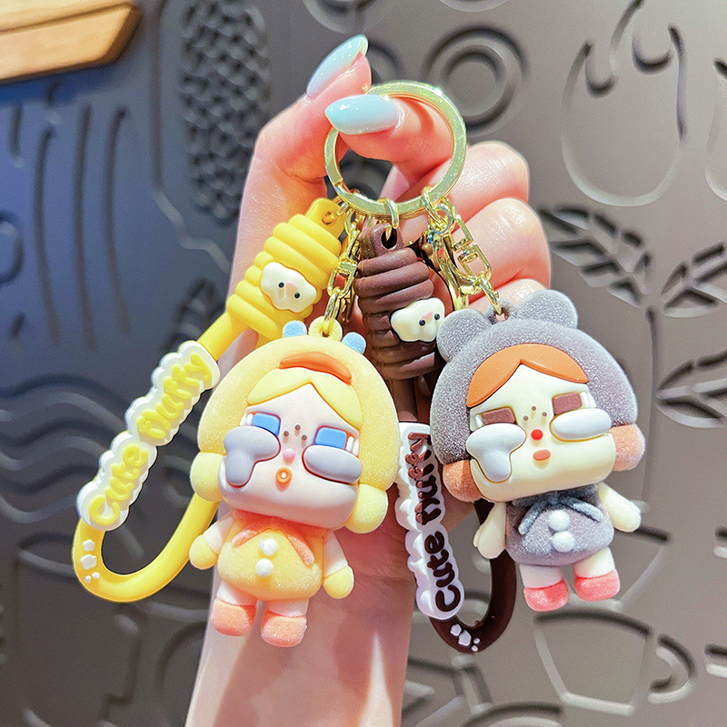 น่ารักสร้างสรรค์ แห่กัน ร้องไห้พวงกุญแจเด็ก/การ์ตูนร้องไห้ตุ๊กตาสาวจี้ของขวัญขนาดเล็ก