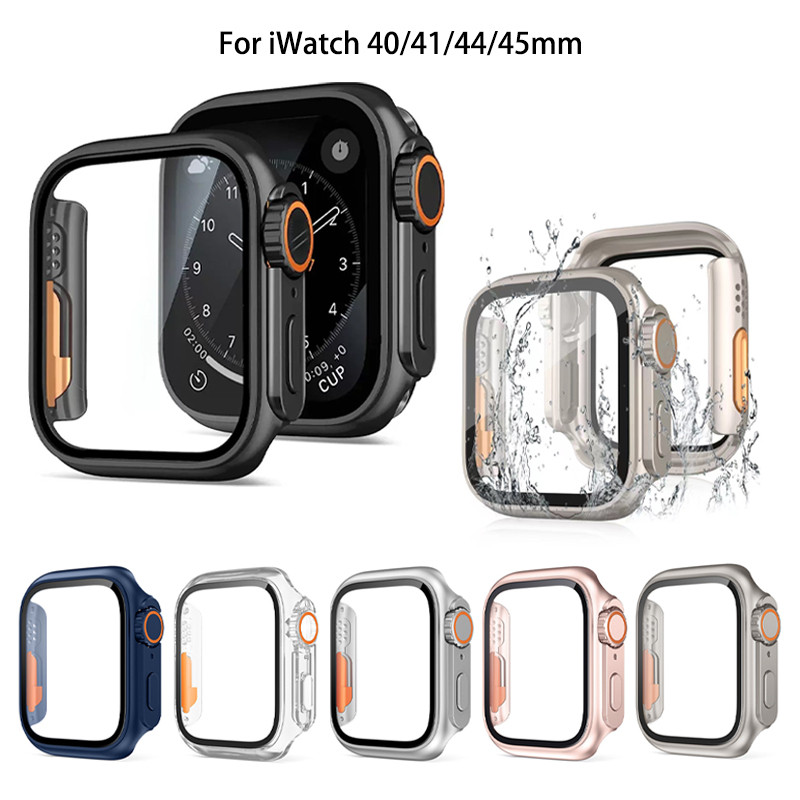 เคสฟิล์มกันรอยสำหรับ iWatch ขนาด 40 มม. 41 มม. 44 มม. 45 มม. Series 9 8 7 SE 6 5 4 โครงพลาสติกแข็งและป้องกัน