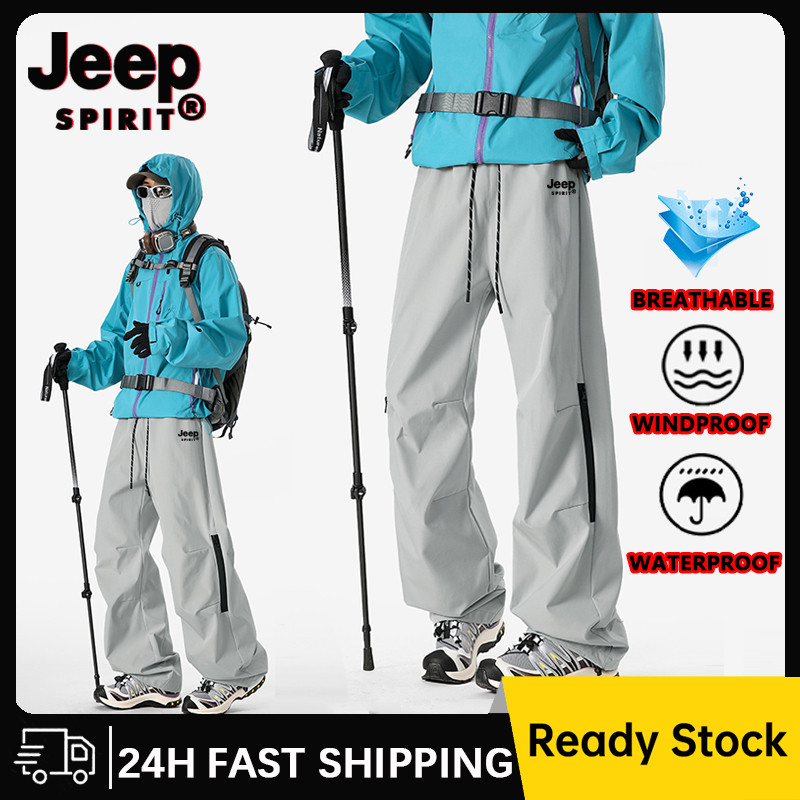 JEEP SPIRIT กางเกงเดินป่ากันน้ํากลางแจ้งสําหรับผู้ชายอเนกประสงค์สีเทา