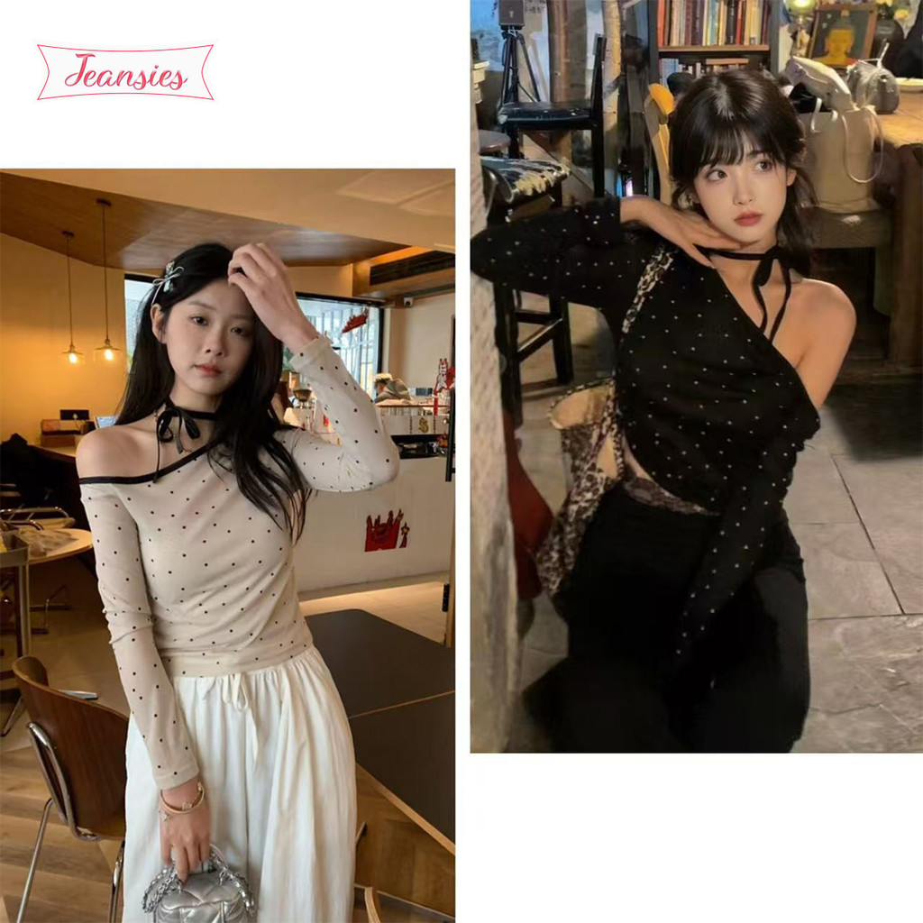 เสื้อยืดผู้หญิงแขนยาว แขนเปิดไหล่ สไตล์หวานๆ