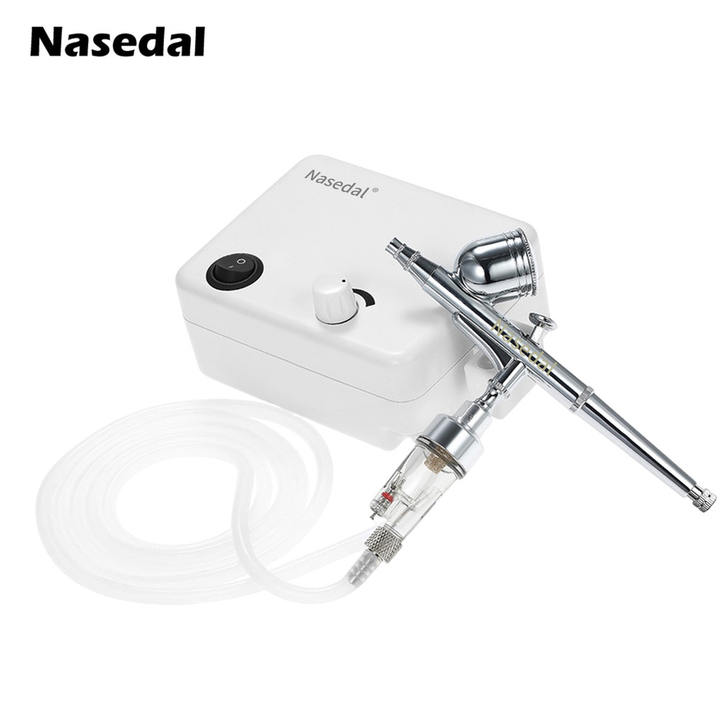 Nasedal 0.3 มม.Dual Action Airbrush Compressor Kit Sprayer สําหรับแต่งหน้า Body Tattoo Nail Art เค้กตกแต่งสีเครื่องมือ