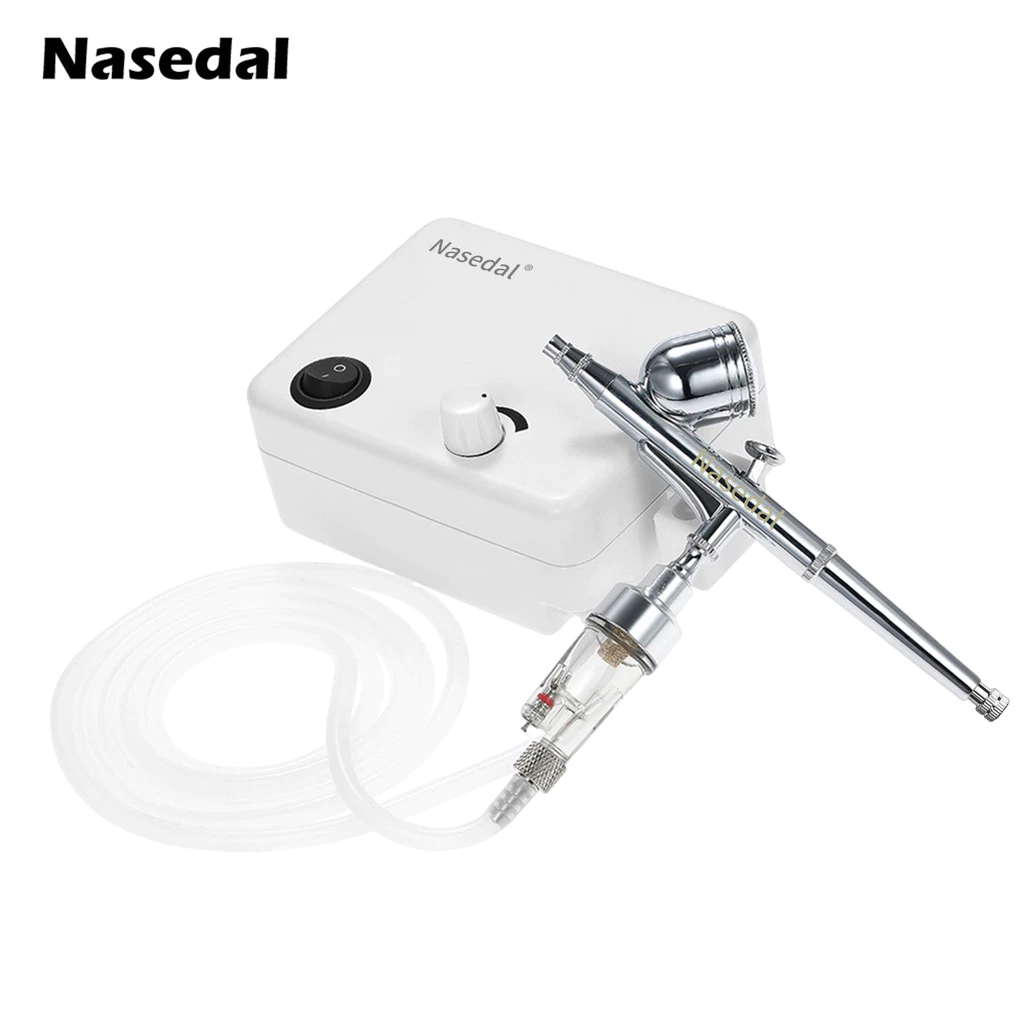 Nasedal 0.3 มม.Dual Action Airbrush Compressor Kit Sprayer สําหรับแต่งหน้า Body Tattoo Nail Art เค้กตกแต่งสีเครื่องมือ
