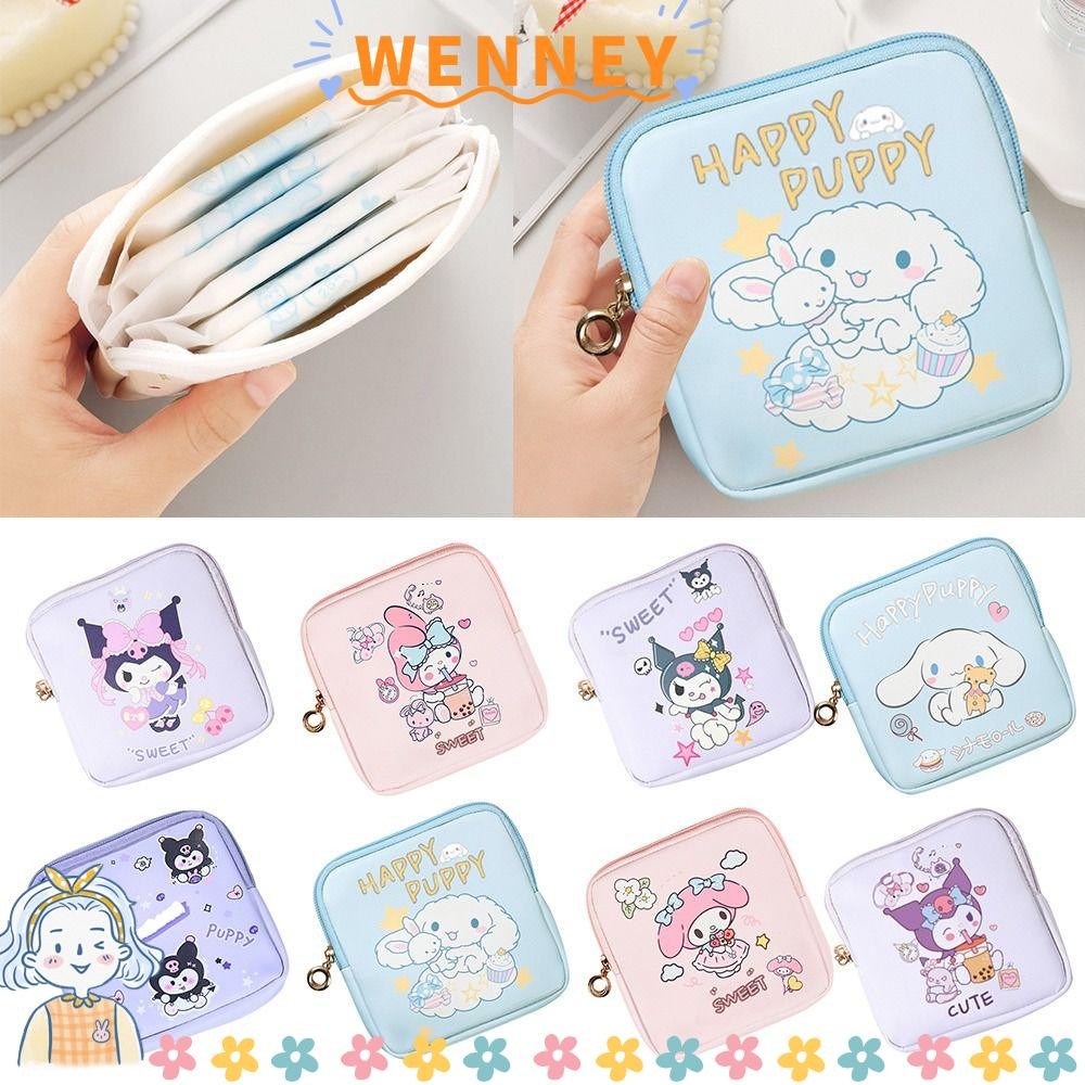 กระเป๋า WENNEY Kuromi, กระเป๋าเก็บความจุขนาดใหญ่มัลติฟังก์ชั่น, กระเป๋าผ้าเช็ดตัวสุขาภิบาล Sanrio Happy Puppy Organizer น่ารักแบบพกพา