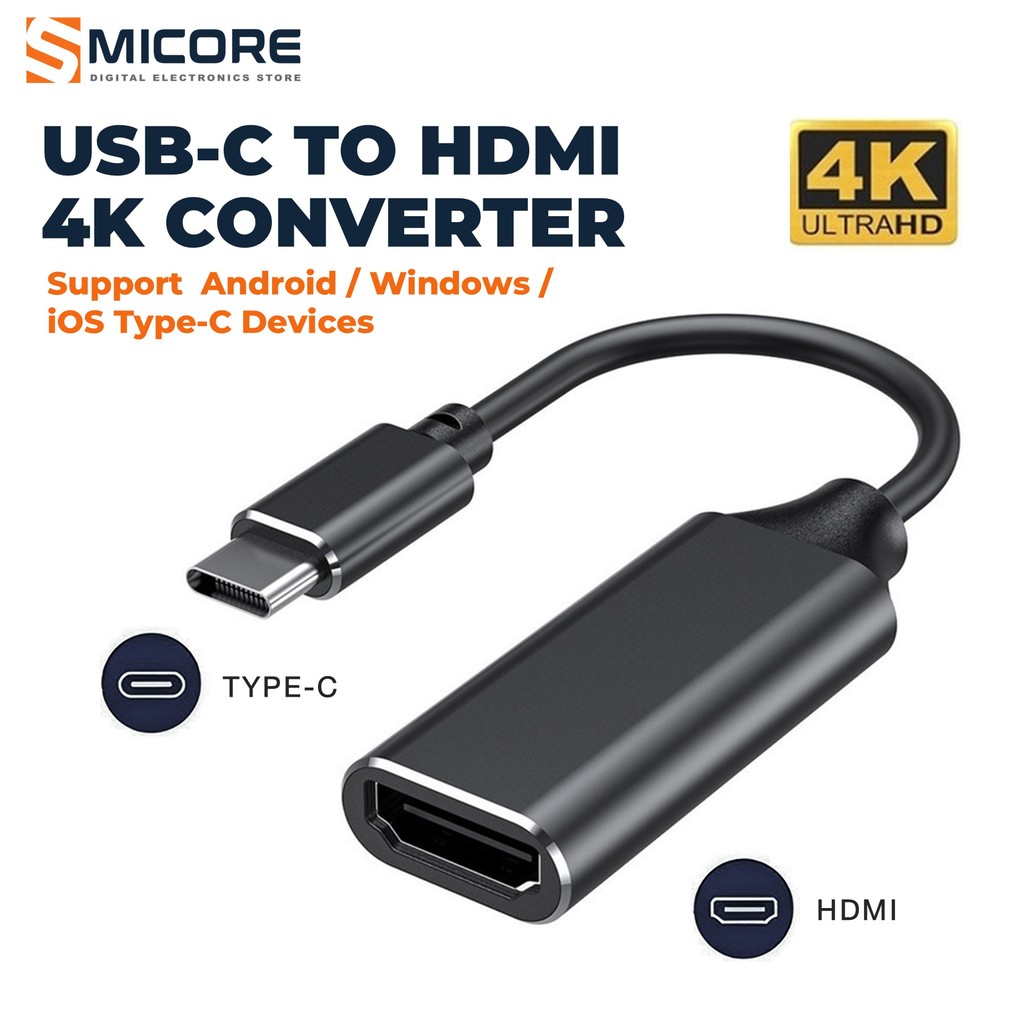 USB C to HDMI 4K Adapter ตัวแปลงสัญญาณภาพ รองรับ Android / Laptop / HDTV OTG Plug & Play
