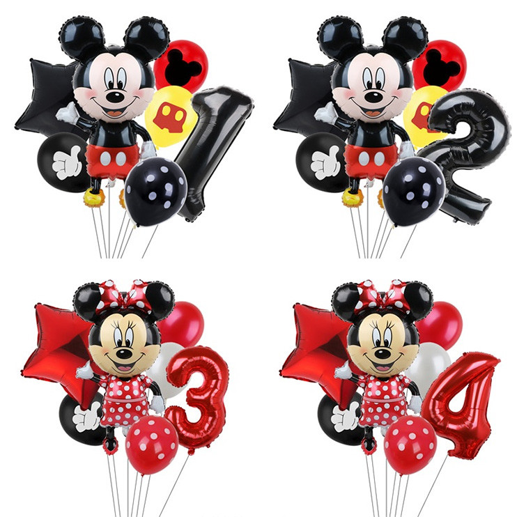 7 ชิ้น/เซ็ต Disney Mickey Mouse Party บอลลูน Minnie Mouse 32 นิ้วบอลลูนดิจิตอลวันเกิดตกแต่งของขวัญเด็กของเล่น