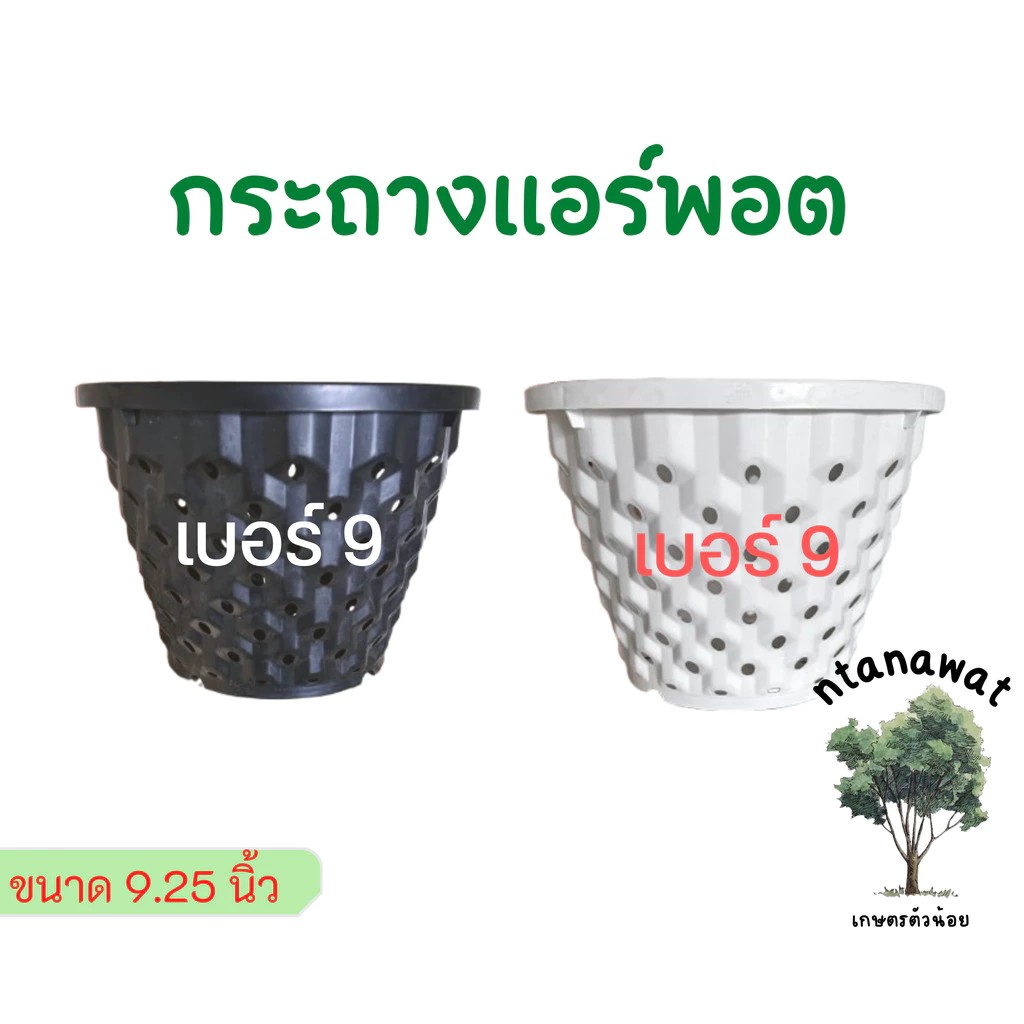 กระถางแอร์พอต Air Pot เบอร์ 9 กระถางมีรู เร่งราก ปลูกต้นไม้ สีดำเงา สีขาว (เกรดA)