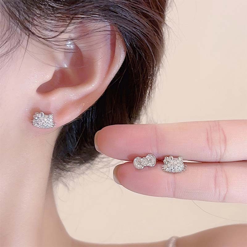 COD-ส่งเร็ว🚚น่ารัก, หมุดหู, เพชรเต็ม, แมว, โบว์, ต่างหู, ประณีต, สาว, ต่างหู