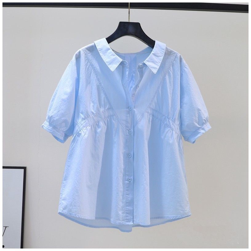 เสื้อผ้าผู้หญิงฤดูร้อนรุ่นใหม่เสื้อเชิ้ตผู้หญิงแขนสั้นพัฟแขนแฟชั่นลดอายุคนตัวเล็ก