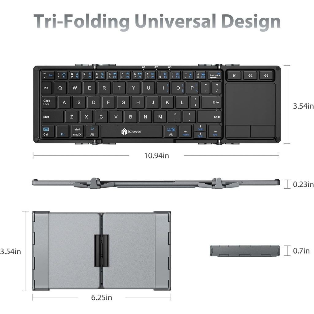 พิมพ์ง่าย iClever BK08 คีย์บอร์ดบลูทูธพับได้ เชื่อมต่อได้ 3 อุปกรณ์พร้อมกัน Folding Keyboard พร้อมทั