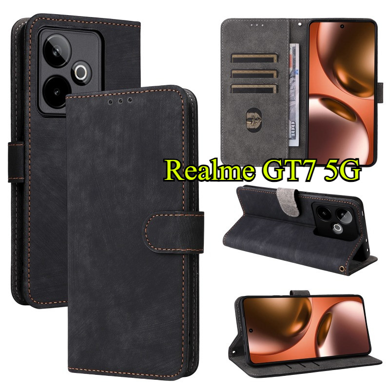 สําหรับRealme GT7 GT 7 GT7 Pro GT 7T 4G 5G 2025 หรูหราหนังพลิกเคสโทรศัพท์ช่องใส่การ์ดกระเป๋าสตางค์ขาตั้งฝาครอบกันกระแทกSoft TPU Shell – โปรปัง