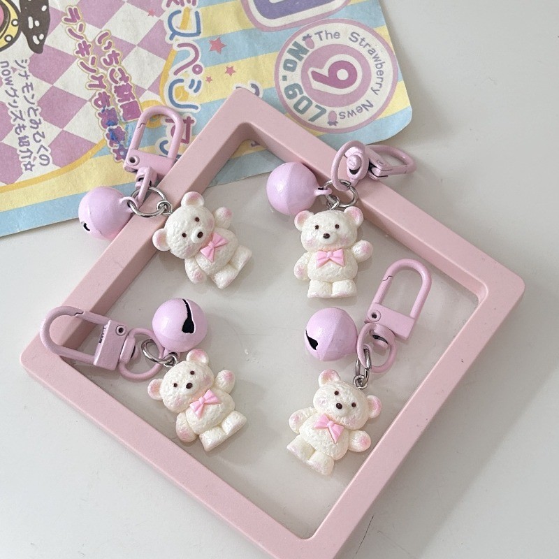 Bow Tie Little White Bear Bell พวงกุญแจน่ารักการ์ตูนหมีจี้,เหมาะสําหรับแขวนกระเป๋านักเรียนและกระเป๋าถือ,ของขวัญในอุดมคติสําหรับเพื่อนที่ดีที่สุด