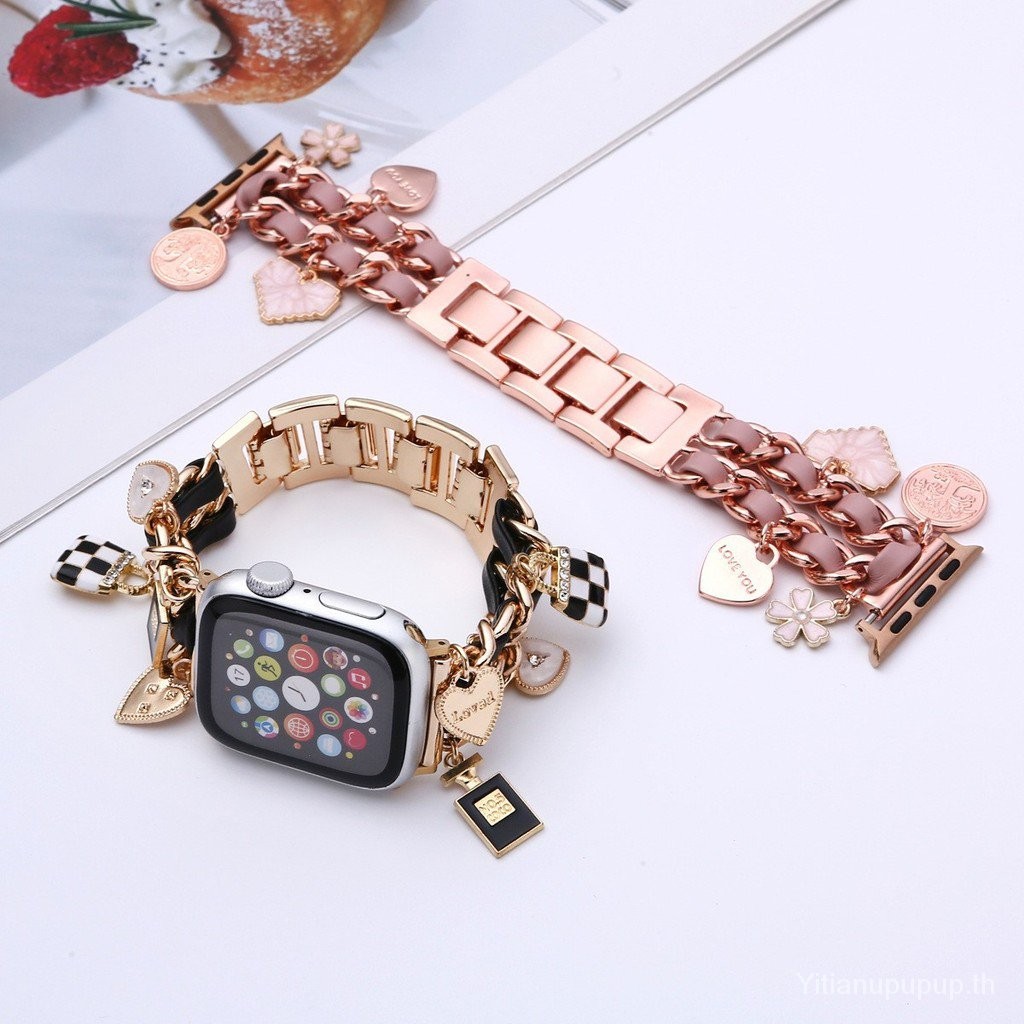 เหมาะสำหรับ Apple Watch S9/8/7/6/5/4/3/2/1 /se สายรัดโลหะโซ่ยีนส์38/40/41/42/44/45/49mm สายนาฬิกา