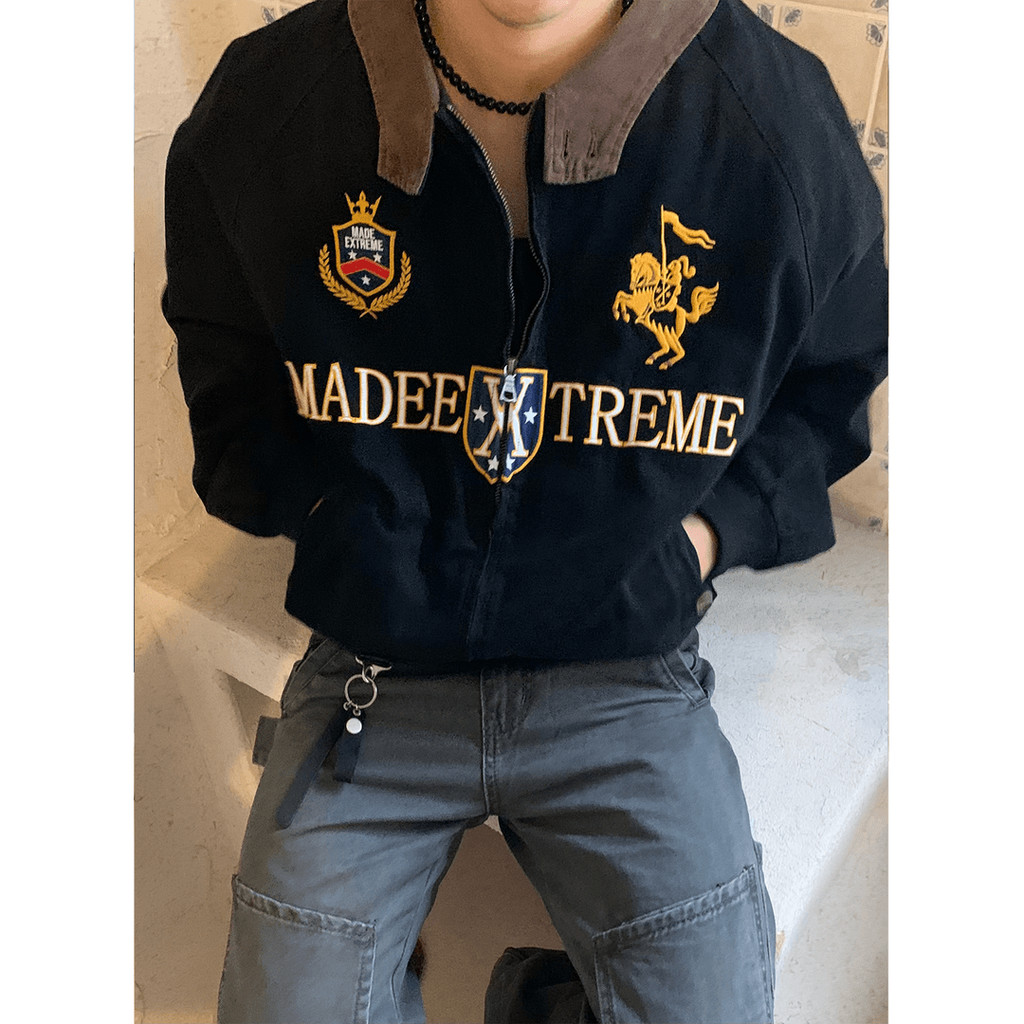 SUIKONE Suicon เสื้อแจ็คเก็ต Harrington ระดับไฮเอนด์สไตล์อเมริกันฤดูใบไม้ร่วงผู้ชายและผู้หญิงเสื้อโค้ทปักลายย้อนยุค — صورة 3